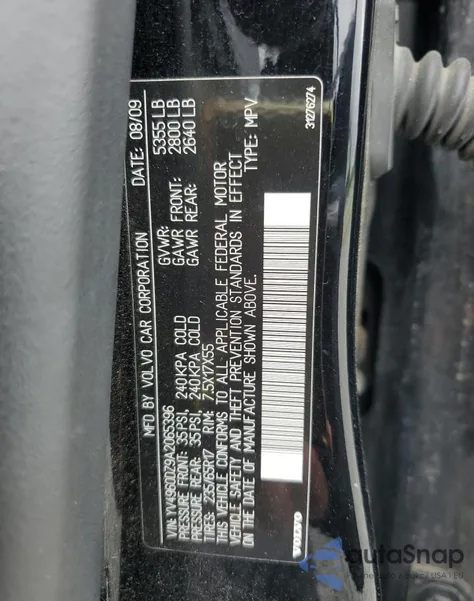 2010 Volvo Xc60 3.2 из США, поврежденный, VIN YV4960DZ9A2065396